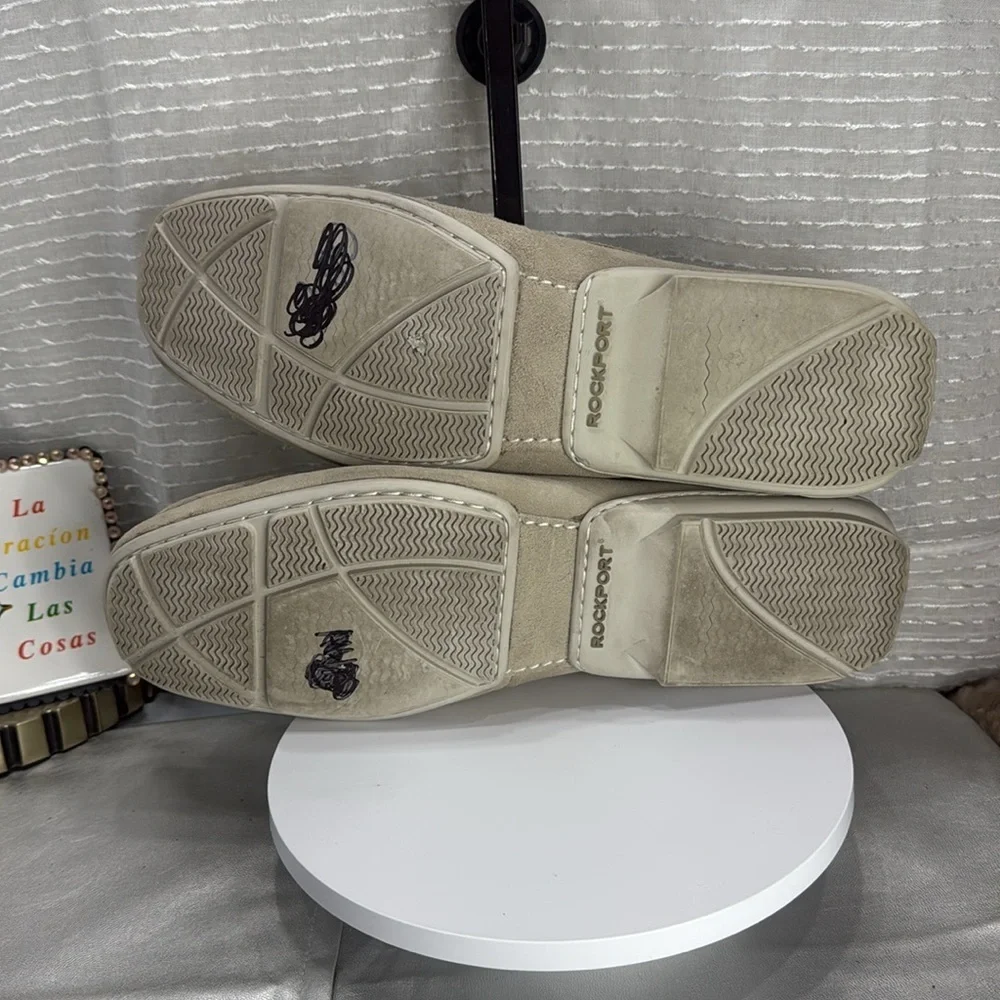 (W9) Men's Rockport Light Beige Suede Driving Moccasin Shoes-V73208- Size 13M